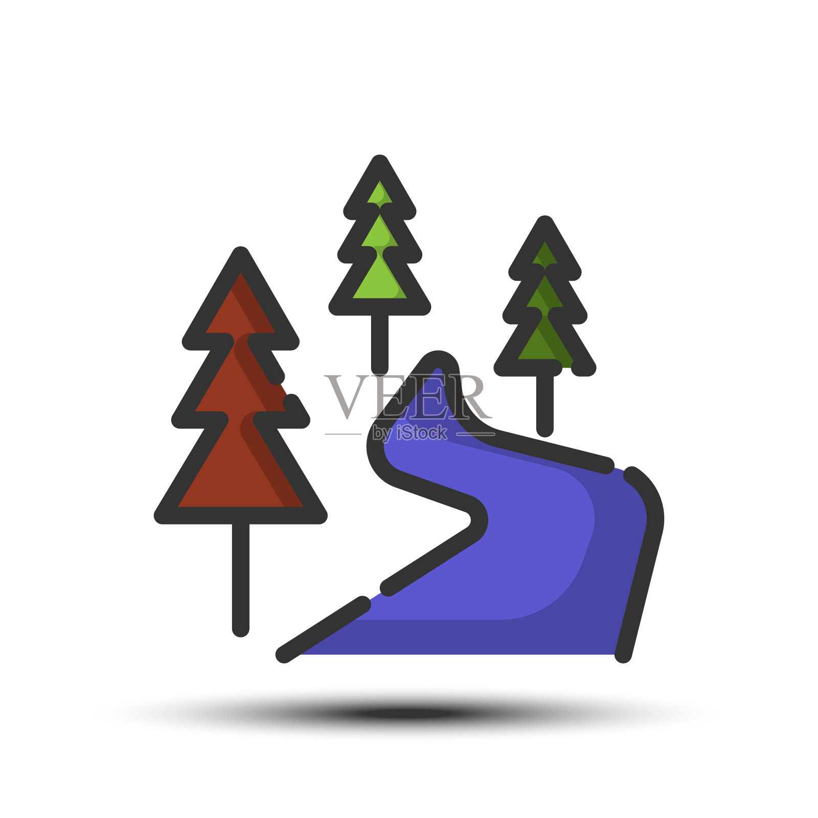 简单的河流填充线图标,白色背景上河流和水的相关概念图标素材