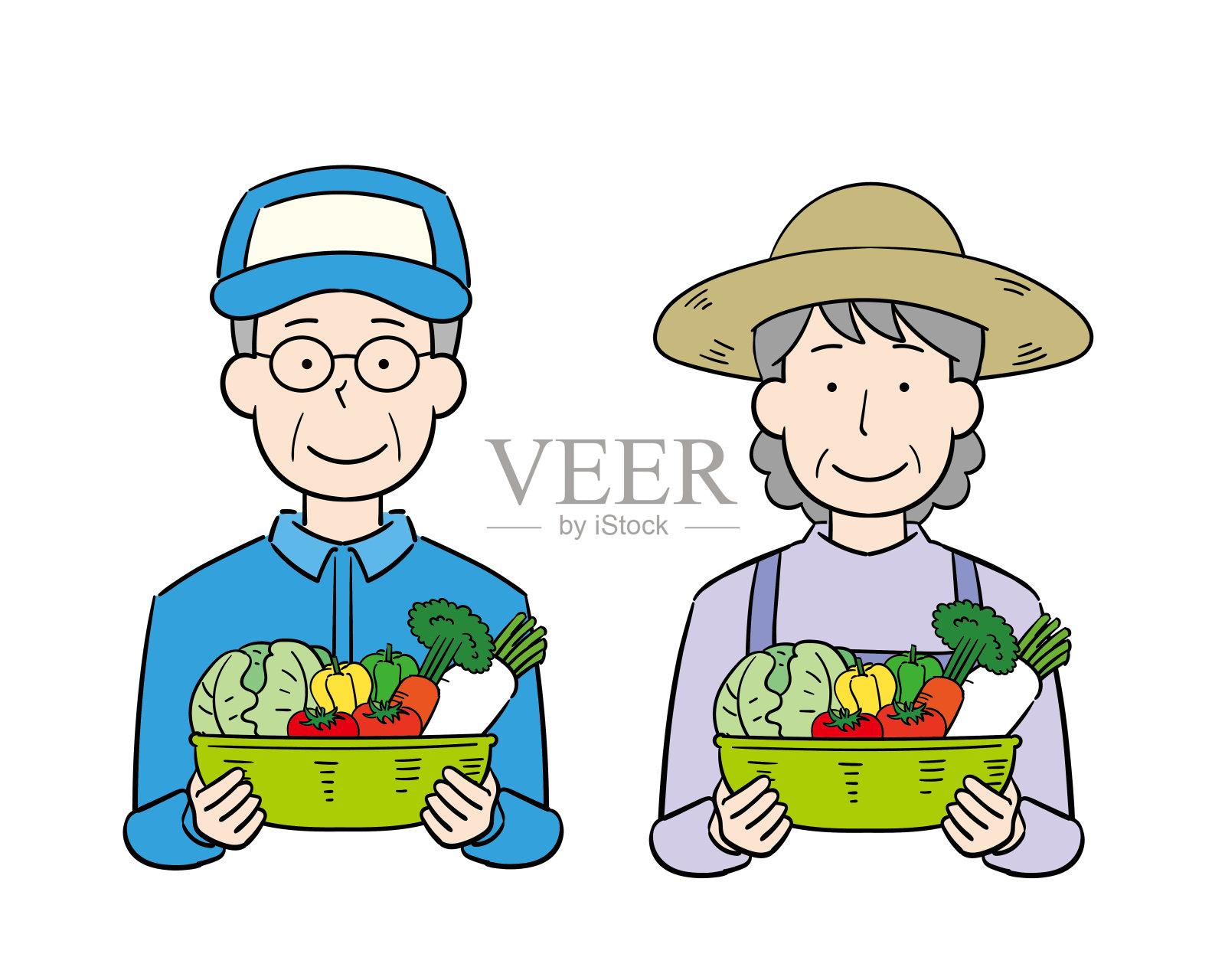 男男女女的农业生产者用篮子装着蔬菜插画图片素材
