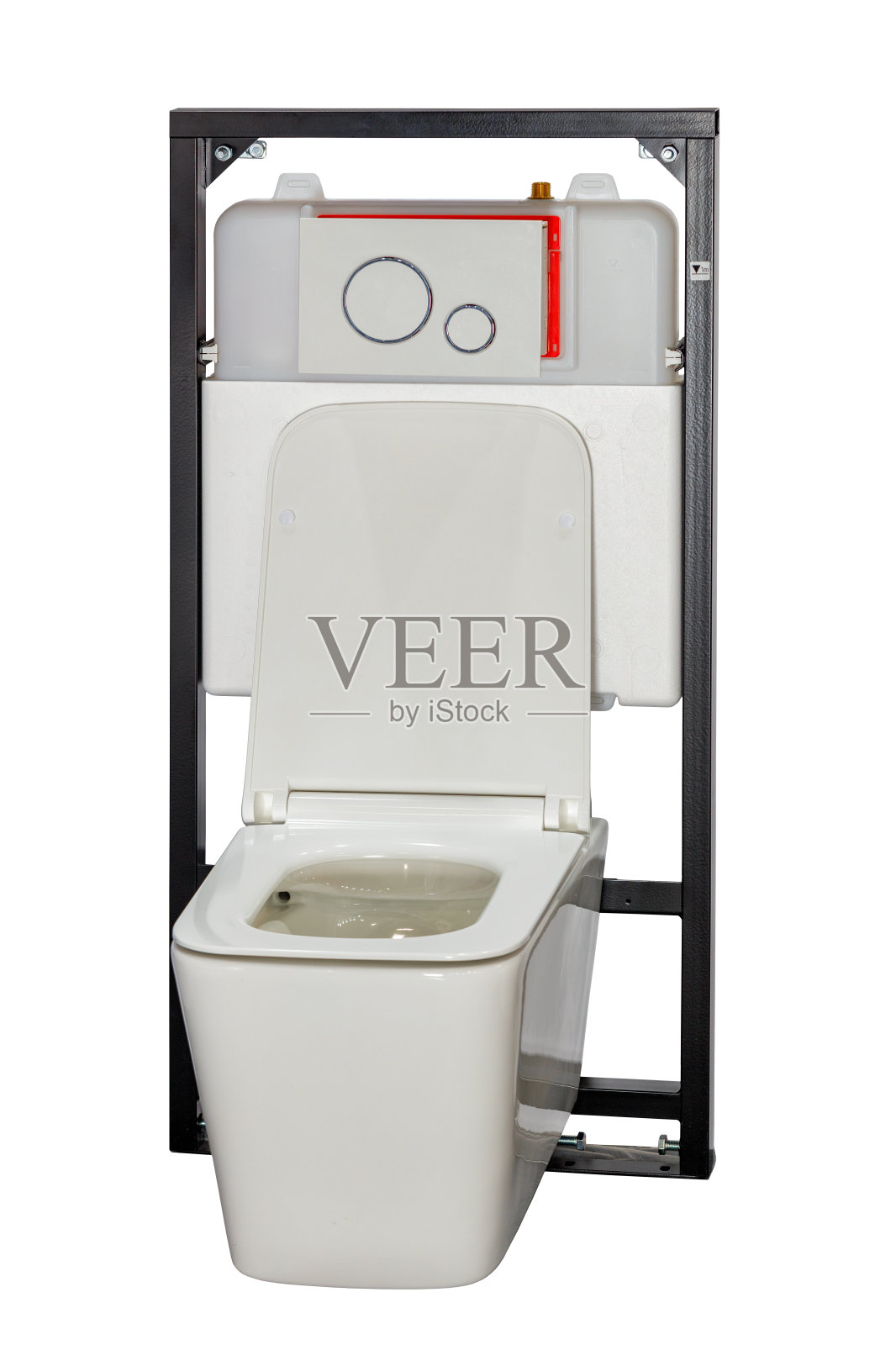 抽水马桶和内置的冲水系统,图像孤立在白色背景。照片摄影图片