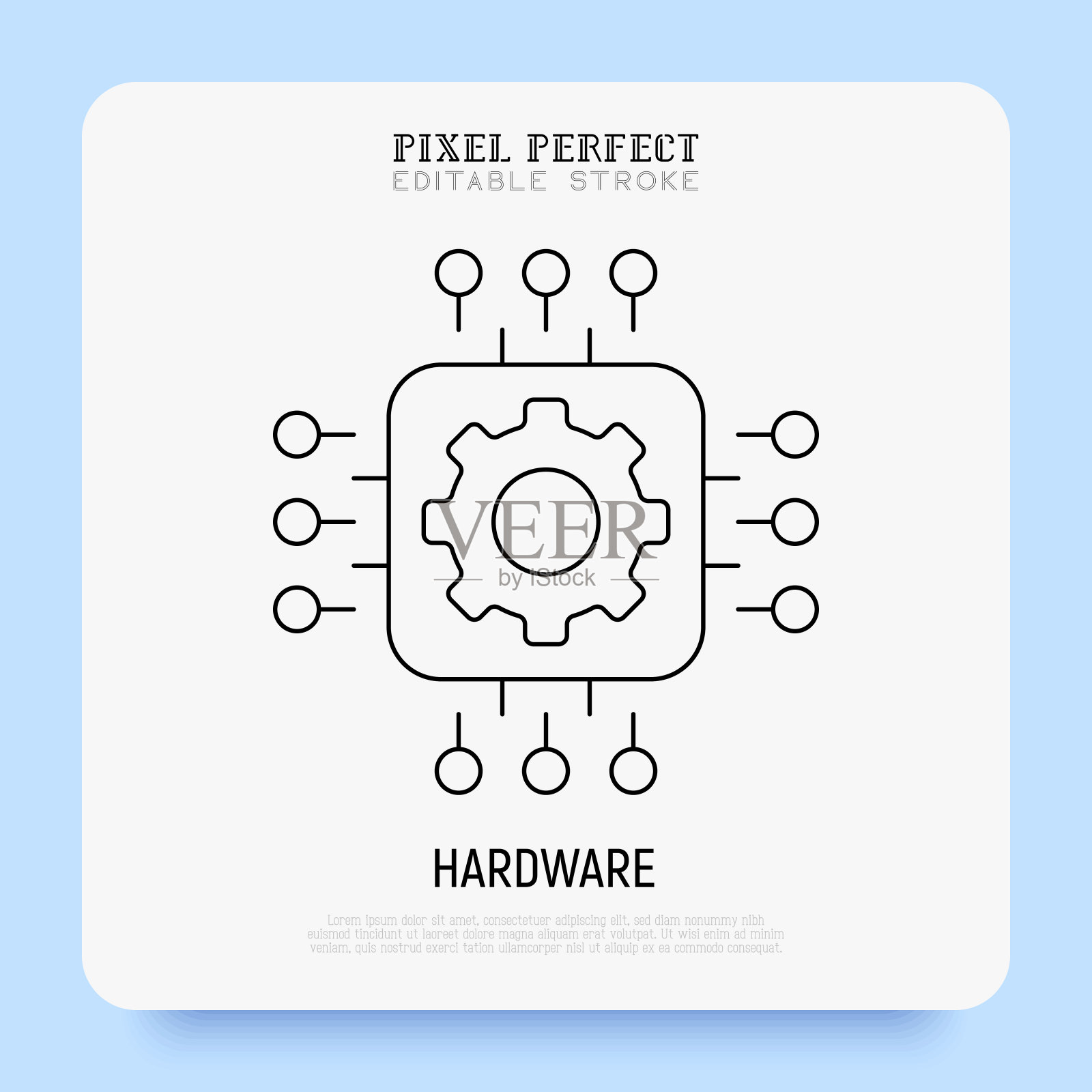 硬件细线图标。处理器,cpu。像素完美,可编辑的描边。矢量插图。插画图片素材