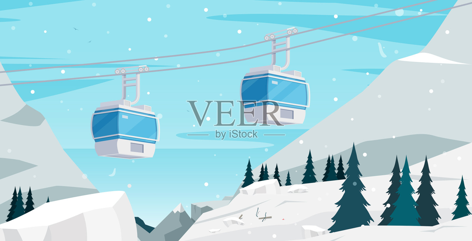 雪山缆车。插画图片素材