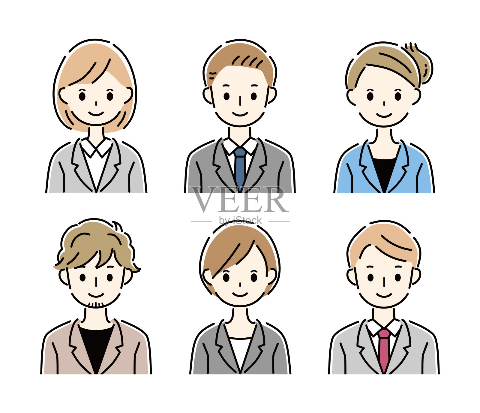 一组商人和女商人的面部表情。插画图片素材