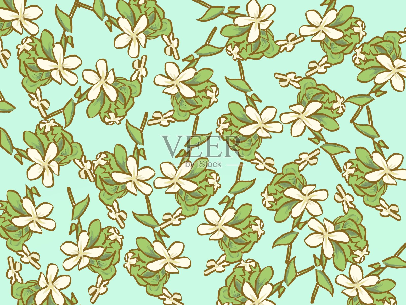 图案与派克茉莉花夏威夷,蓝绿色插画图片素材