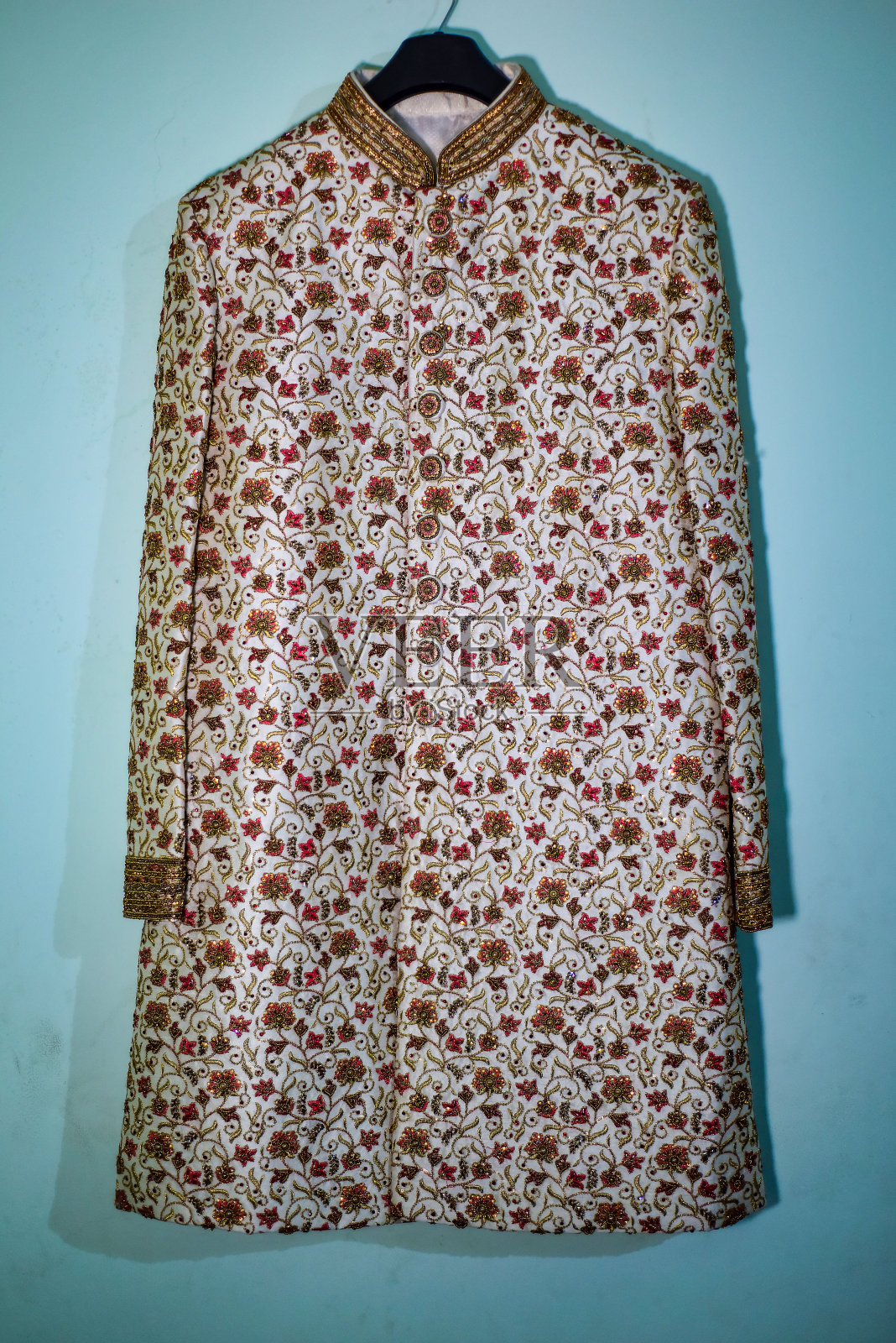 传统的印度布的特写照片,新郎穿在他的婚礼上照片摄影图片