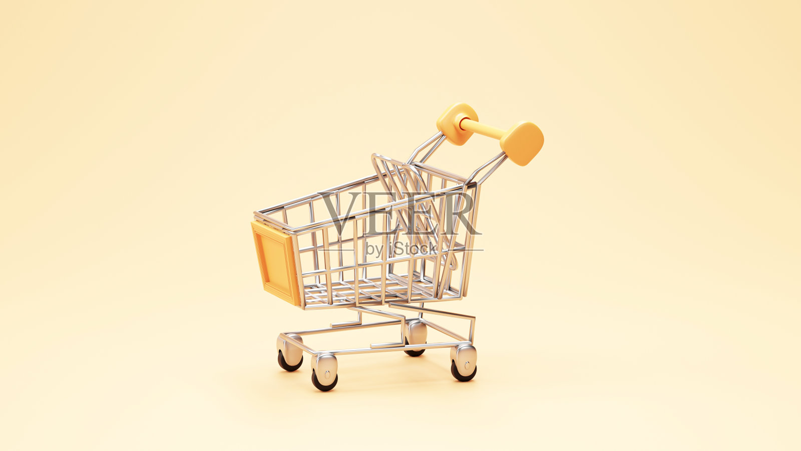最小的购物车购物概念橙色背景3d渲染照片摄影图片