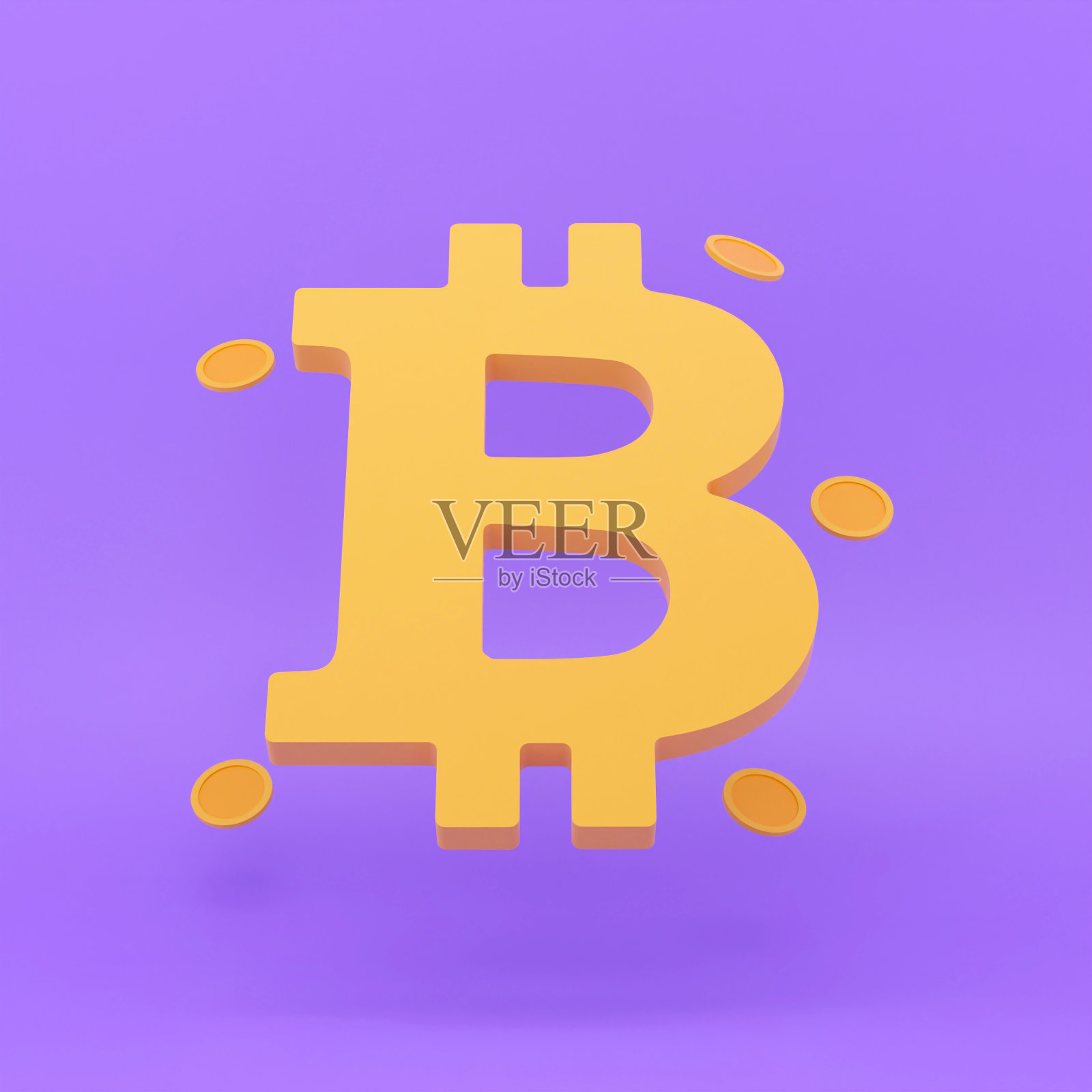 比特币到处乱扔硬币。3 d渲染插图。照片摄影图片