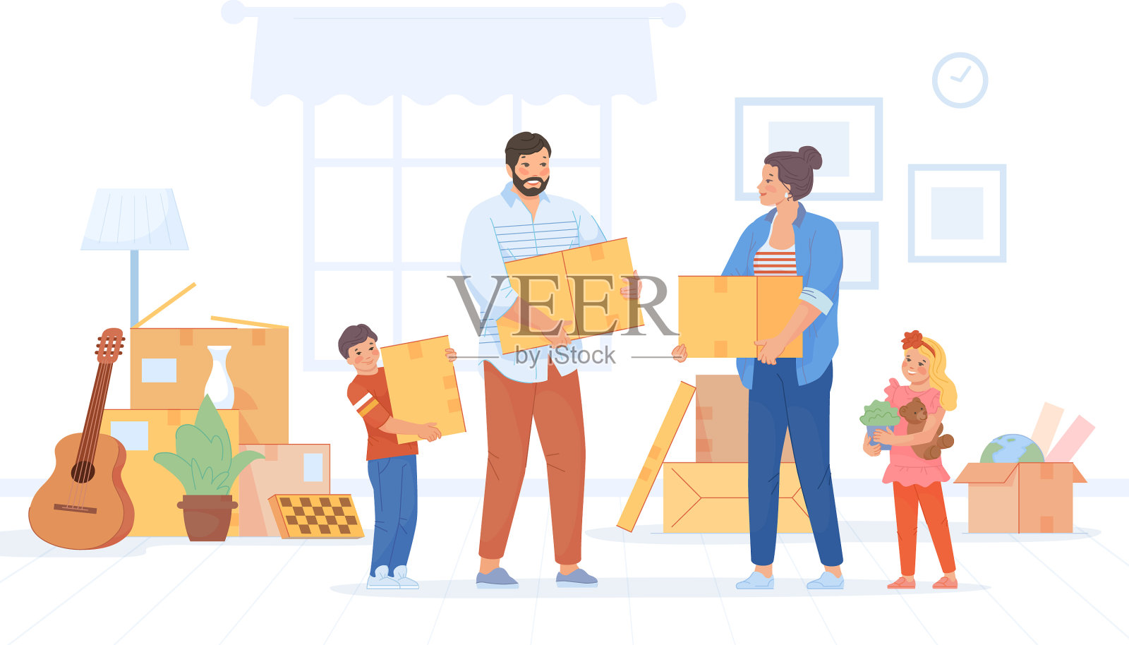 家庭包装的东西快乐的字符持有设计元素图片