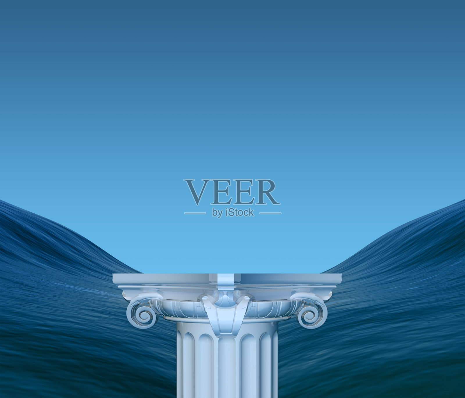 基座柱的顶端伸出海浪照片摄影图片