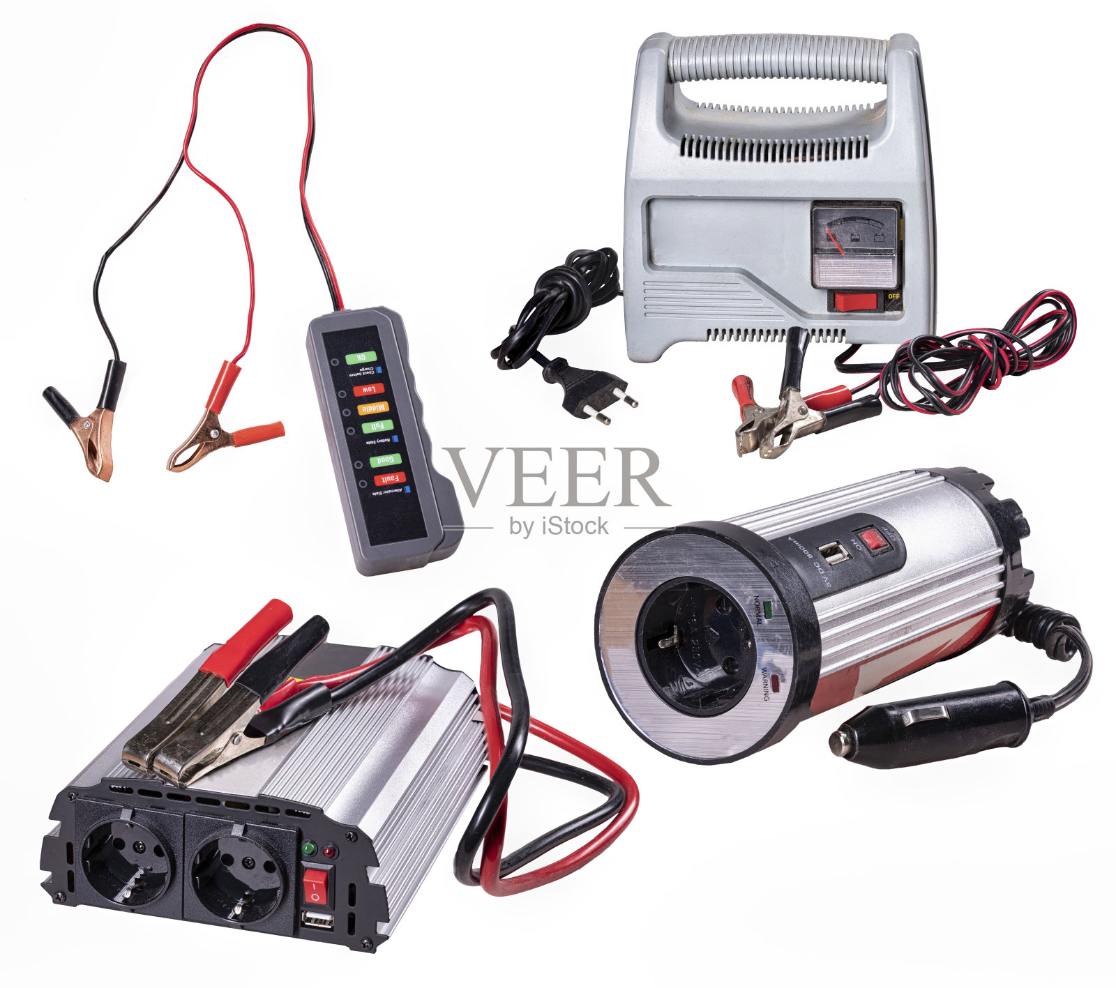 用于处理和测试汽车电池直流电流的整流器,转换器和仪表。照片摄影图片