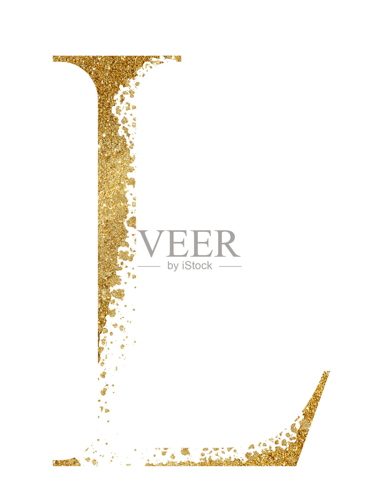金色闪光大写字母L具有分散效果的孤立插图插画图片素材