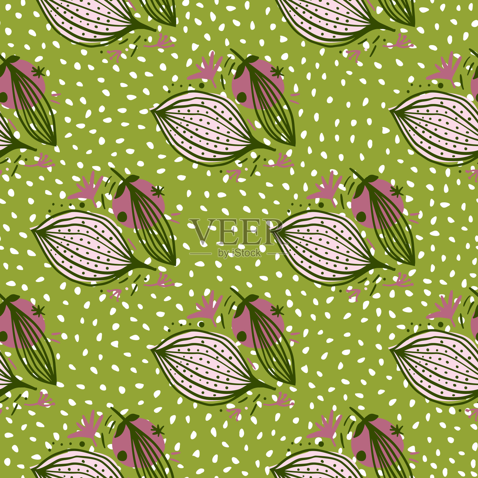 无缝图案与当代叶子。创意花叶壁纸。插画图片素材