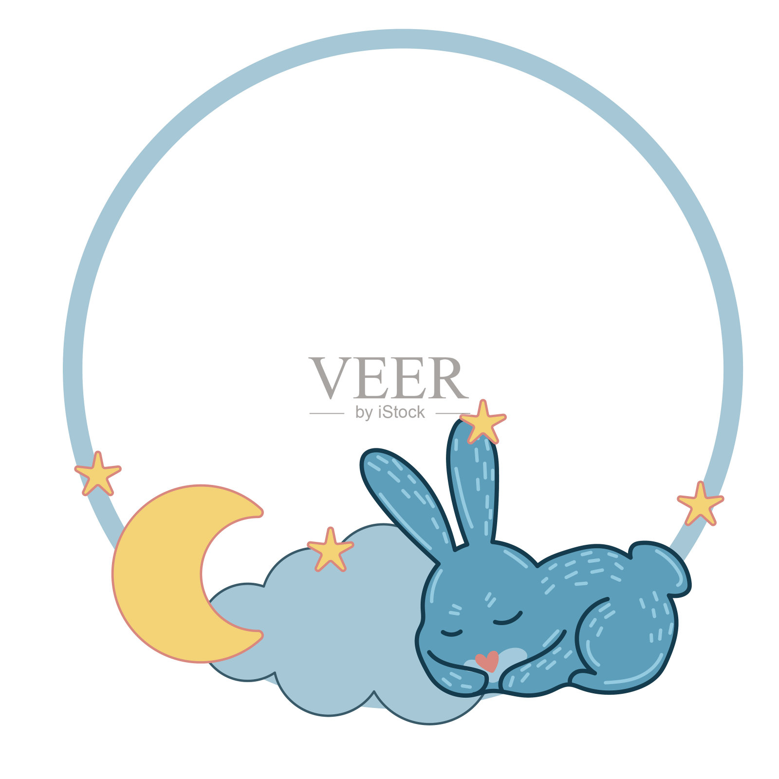 欢乐复活节框架圆形边框儿童卡通Funne兔宝宝装饰元素插画图片素材