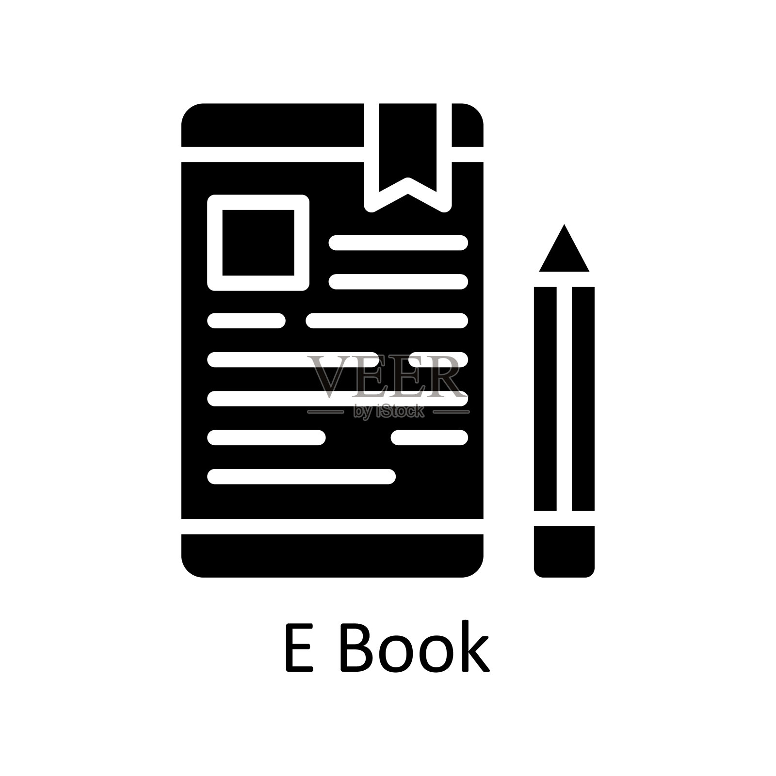 电子书矢量固体图标设计插图。教育技术符号在白色背景EPS 10文件插画图片素材