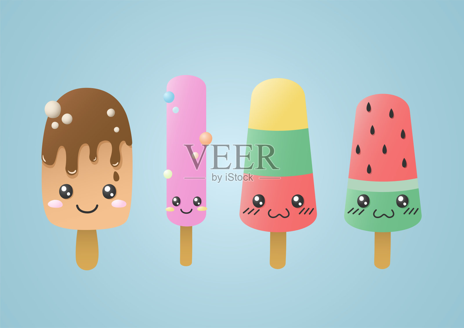 可爱可爱的冰棒冰淇淋角色集插画图片素材