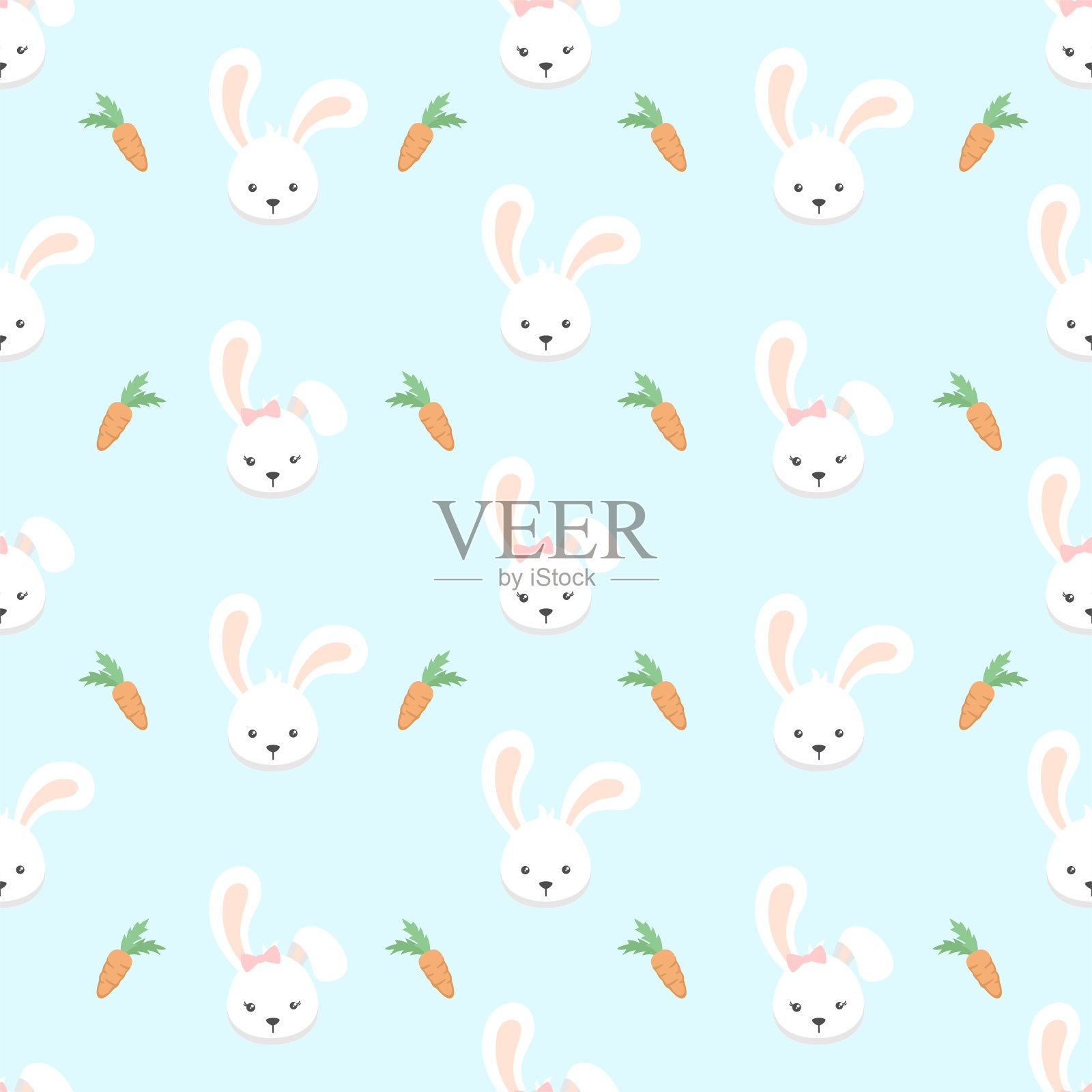 可爱的情侣兔兔无缝图案插画图片素材