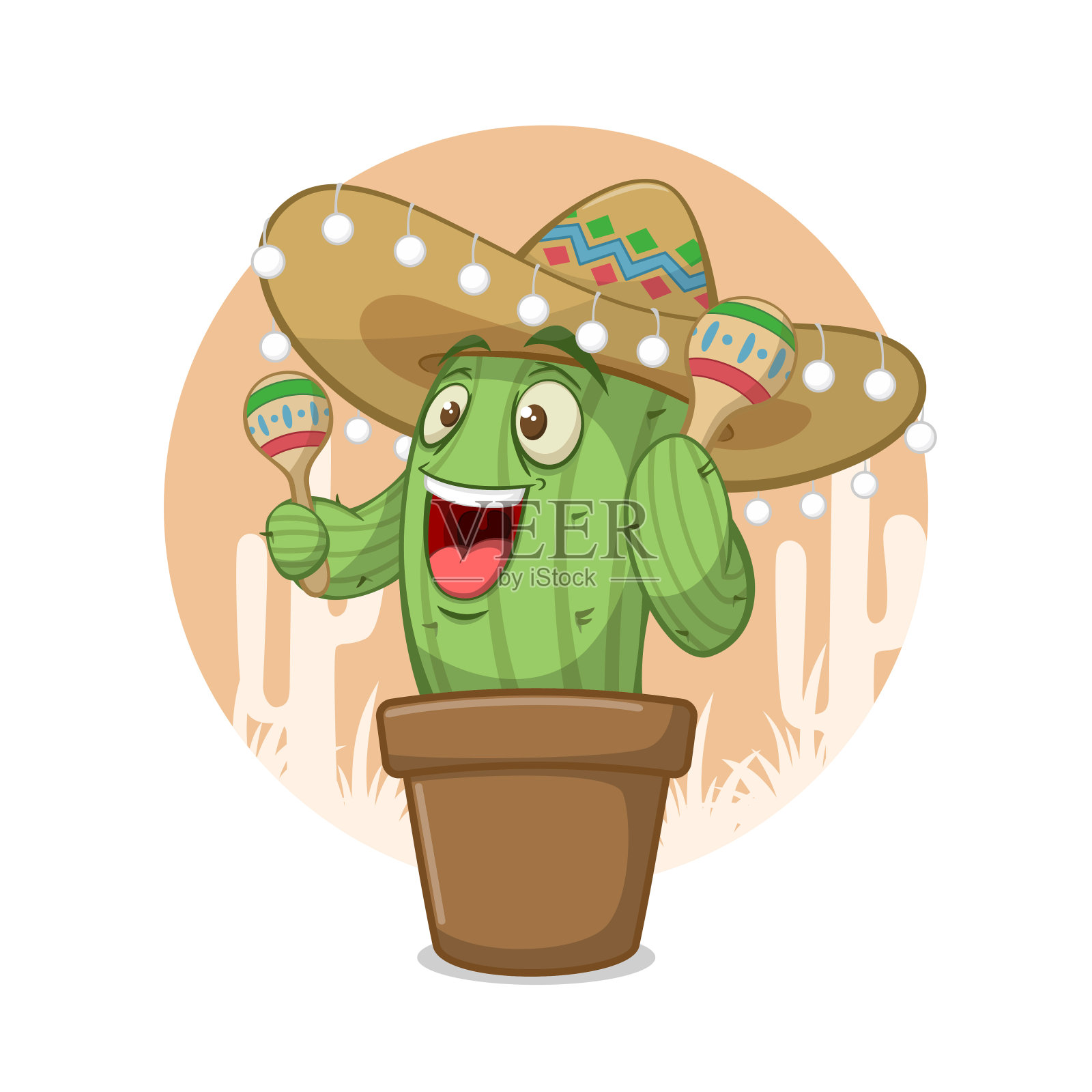 仙人掌卡通人物宽边帽设计元素图片