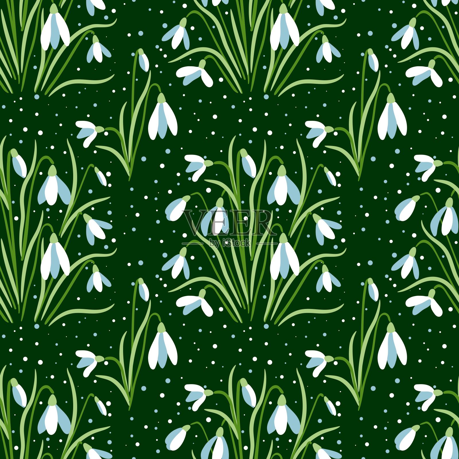 雪花莲无缝模式。现代印花面料,纺织品,包装纸。矢量插图。插画图片素材