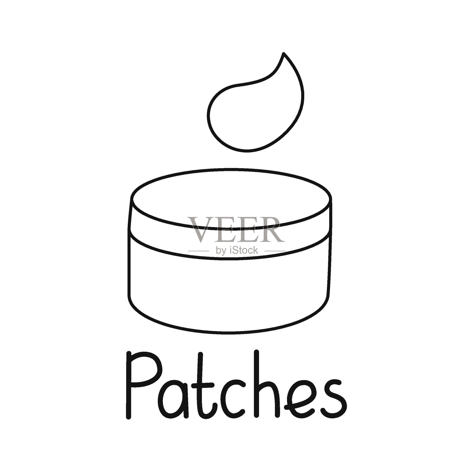 图标是一个带有带文本的眼罩的线性罐子。轮廓符号用于化妆品、网站设计。向量孤立的插图。插画图片素材