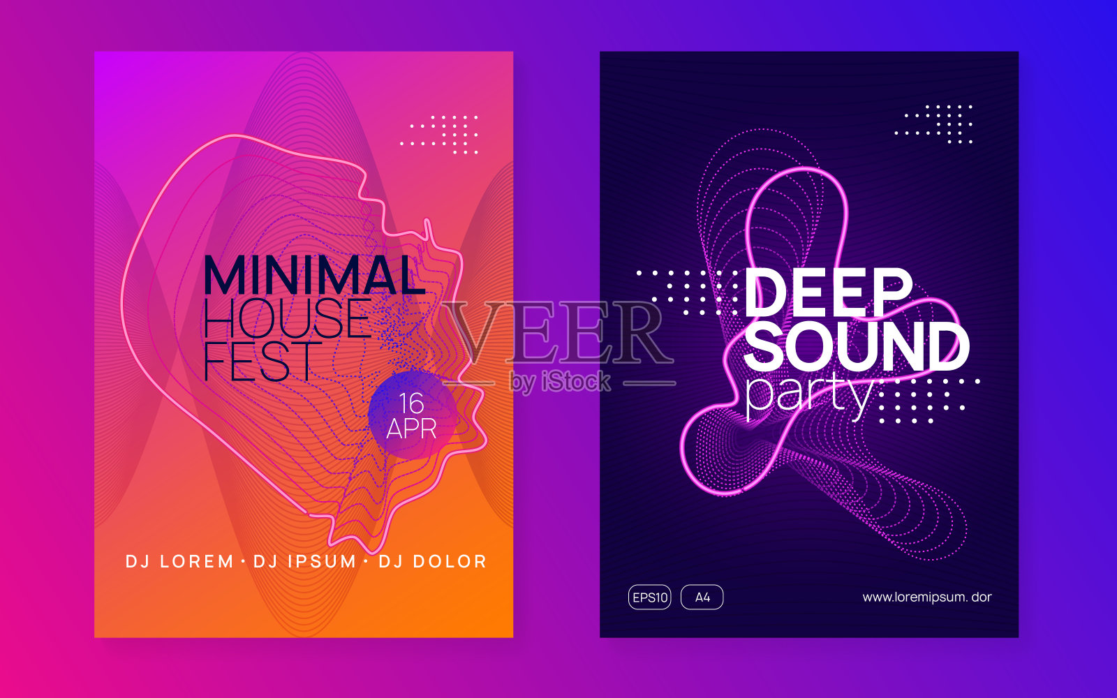 霓虹灯edm传单。电恍惚的音乐。dj派对。Electroni插画图片素材