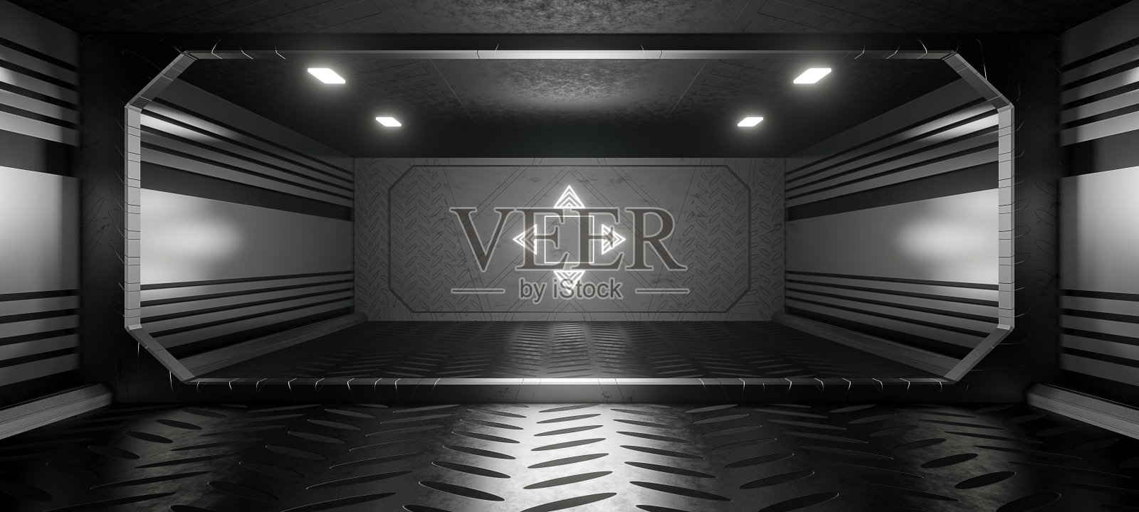 未来的外星人室内空工作室夜与深灰色的颜色概念艺术3D渲染照片摄影图片