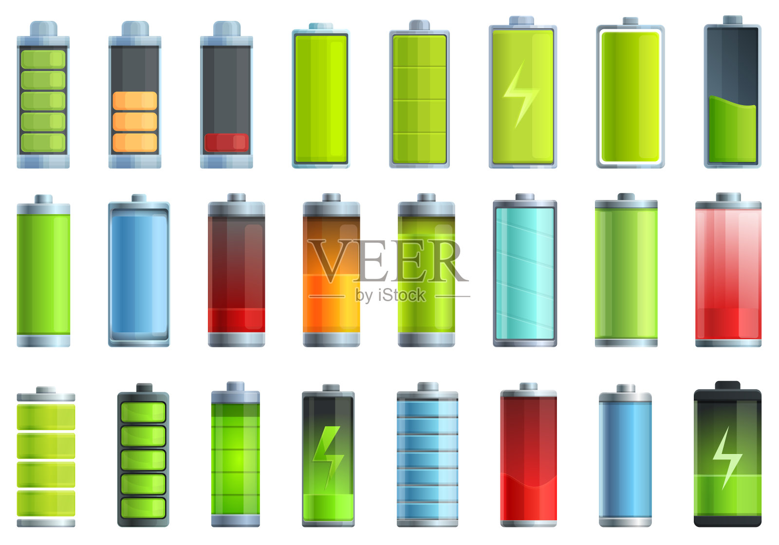 电池充电图标设置卡通向量。电费图标素材