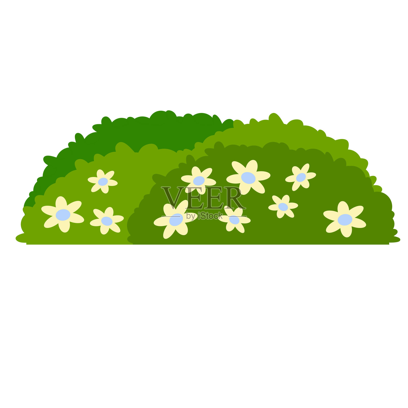 绿色的树篱上有花。元素的花园。有叶子的小植物。插画图片素材