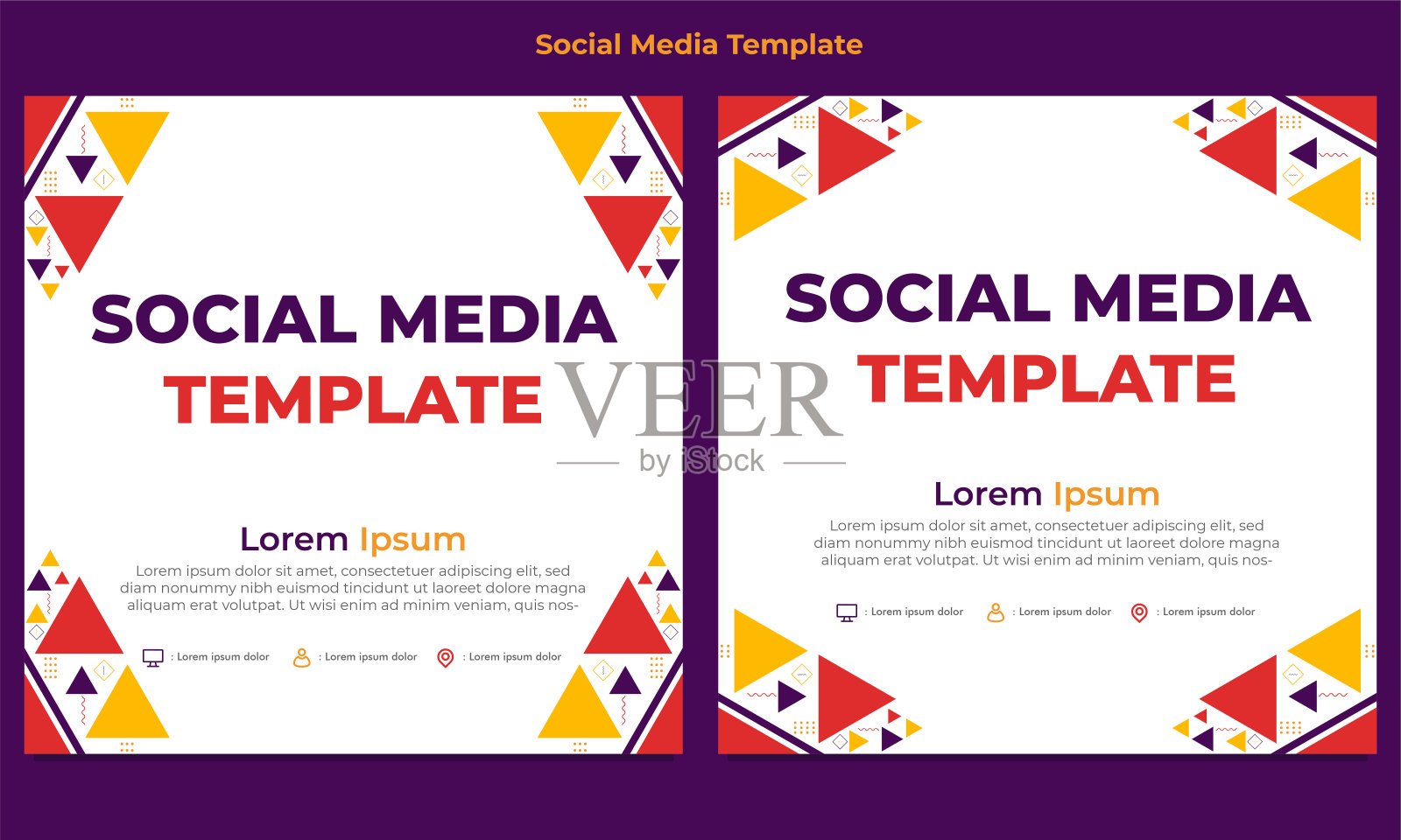 彩色三角形几何形状社交媒体帖子模板设计模板素材