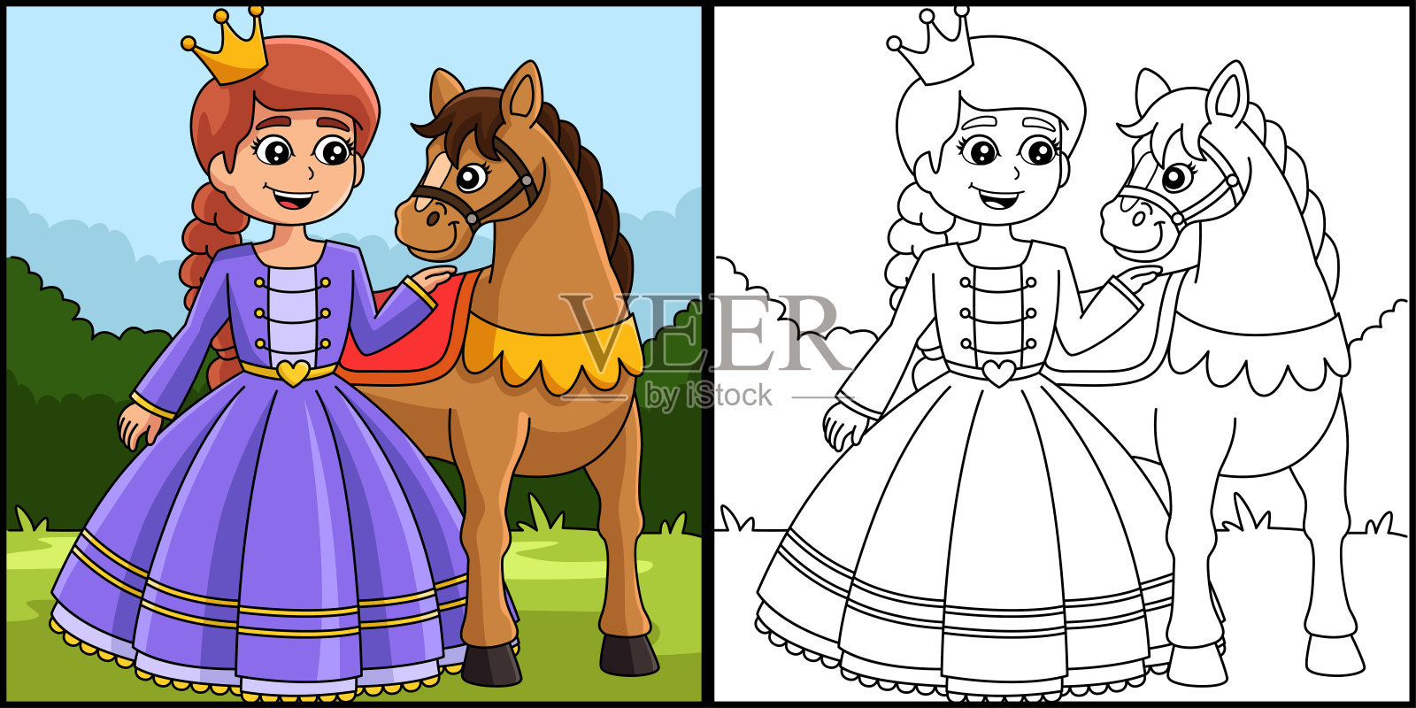 公主和马着色页插图设计元素图片
