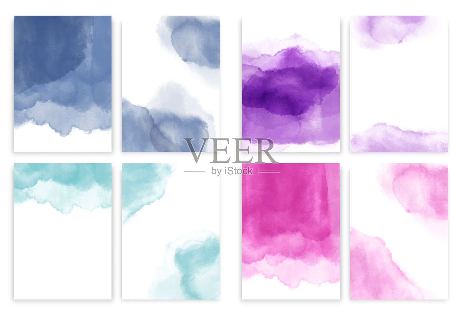 水彩抽象海蓝宝石背景,水彩蓝色,粉红色,薄荷和紫色纹理。插画图片素材