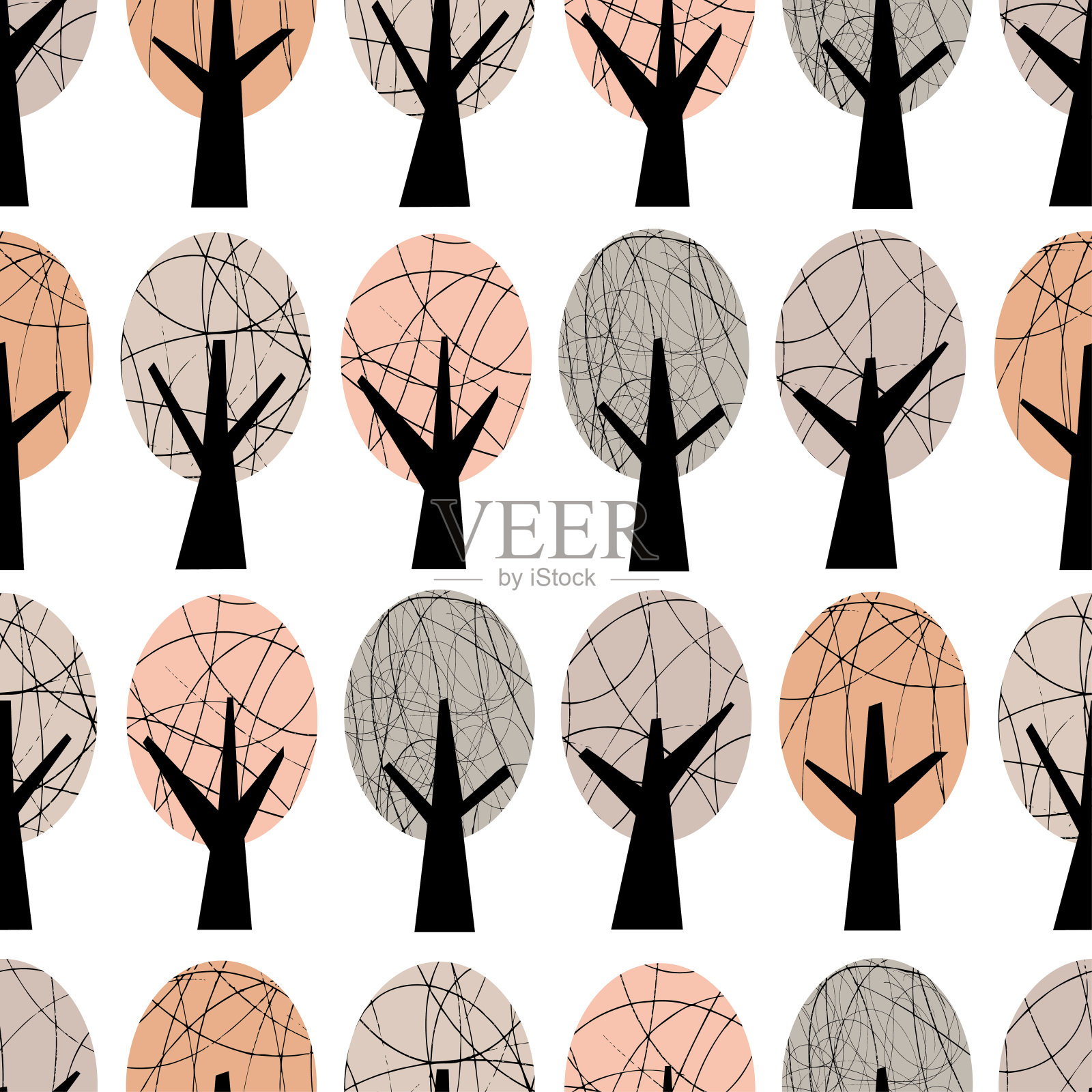 带树的矢量模式插画图片素材