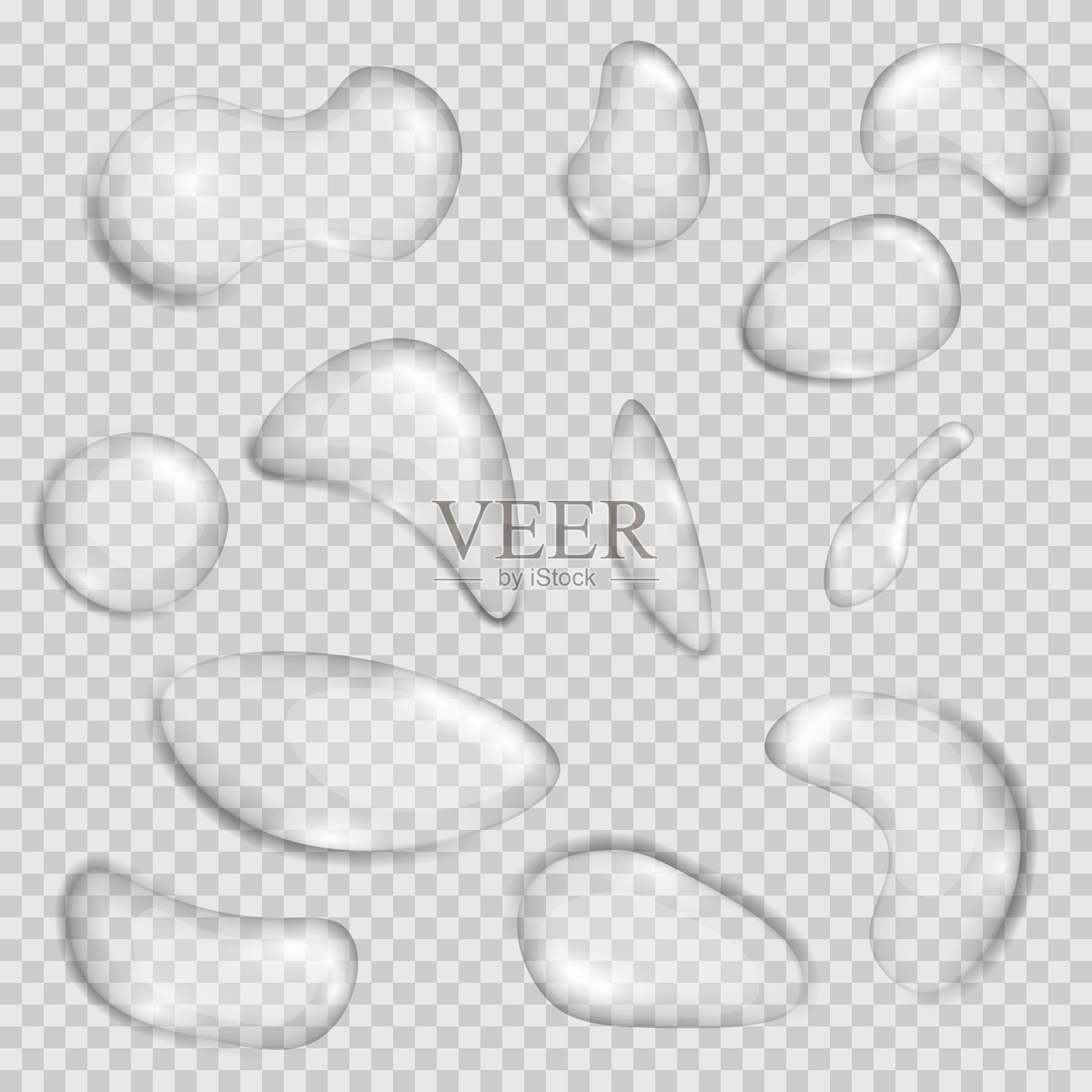 逼真的水滴、气泡、雨水、水、泡沫。插画图片素材