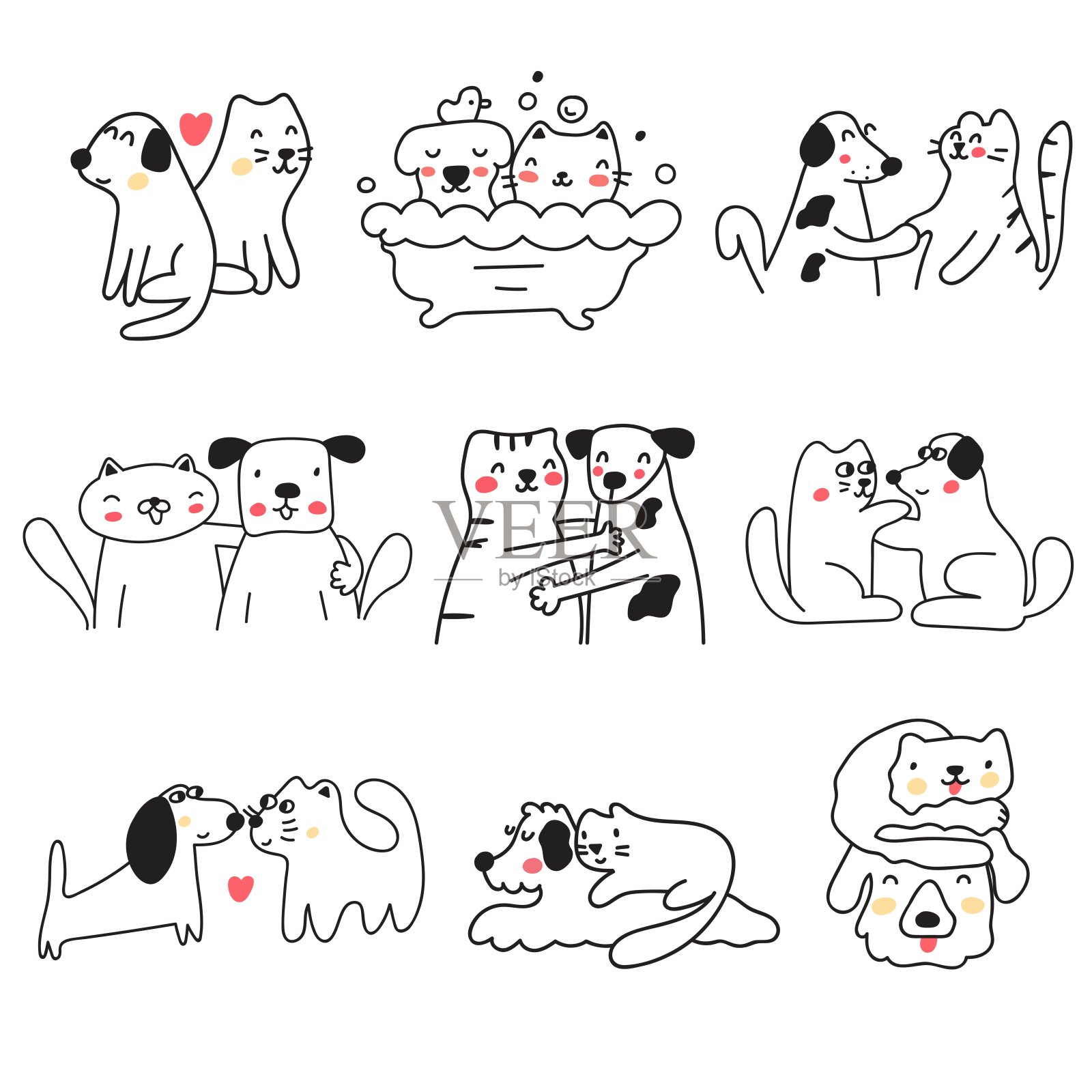 集合轮廓图标的猫和狗在一起。设计元素图片