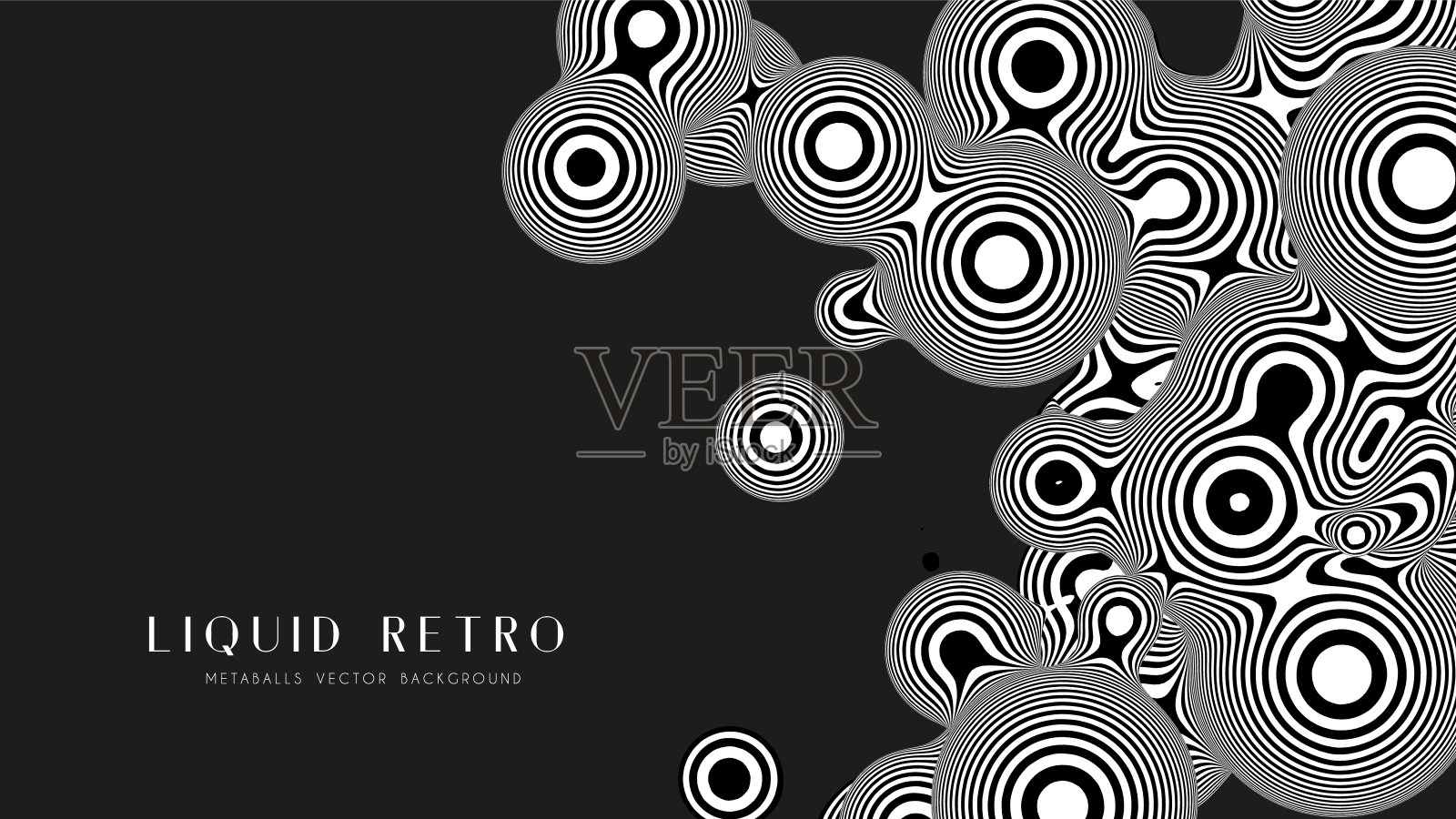 液体复古3D斑马metaball,有机结构。抽象向量黑白背景。流体futurisctic形状。插画图片素材