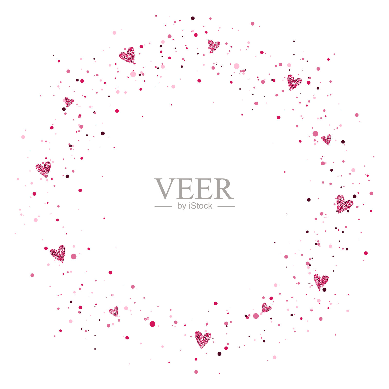 摘要圆形闪光框架。亮片和闪亮的心。向量元素。插画图片素材