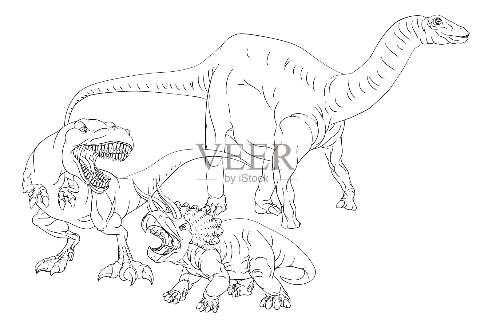 涂色书页恐龙的轮廓插画图片素材