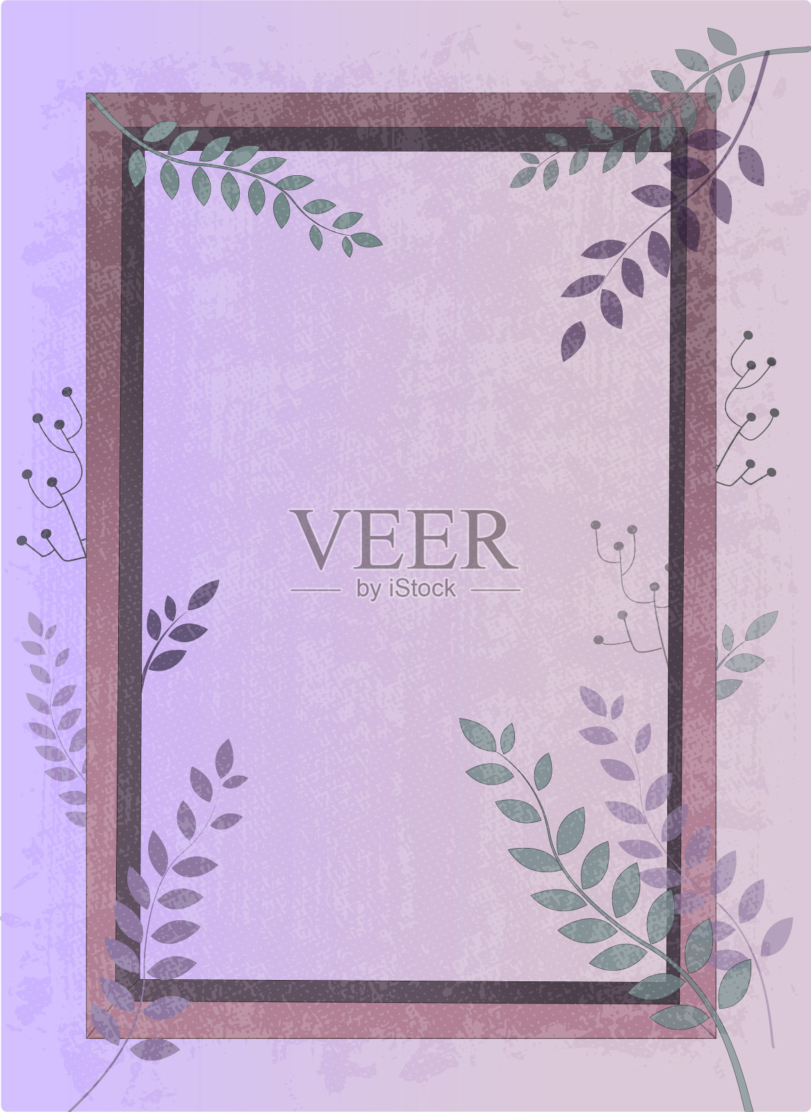 向量帧与叶子和树枝在紫色的背景插画图片素材