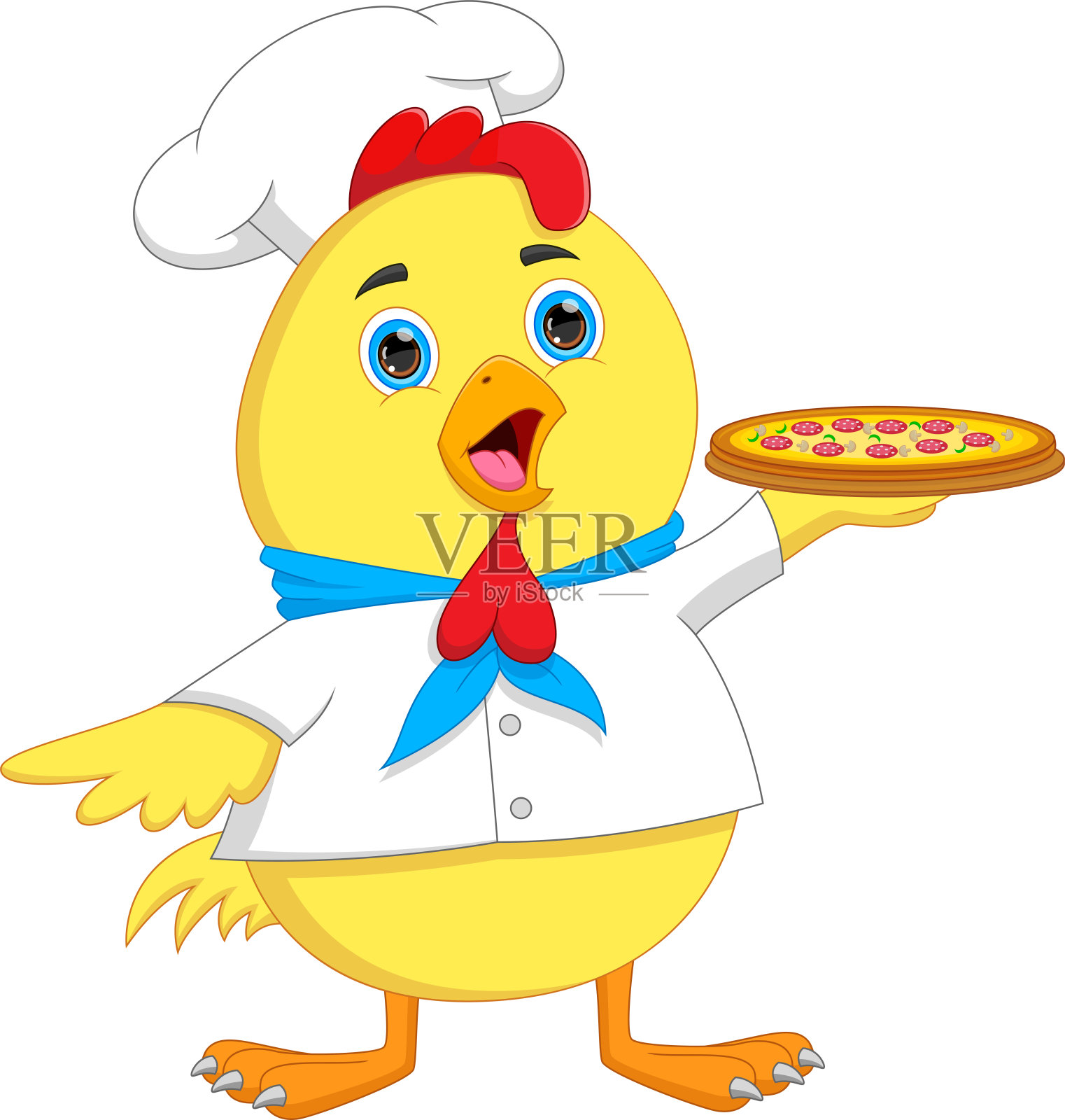 卡通厨师小鸡肉披萨插画图片素材