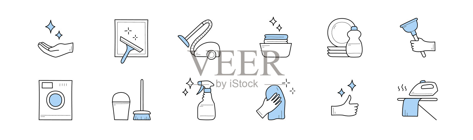 清洁服务和洗衣服务的素描图标图标素材