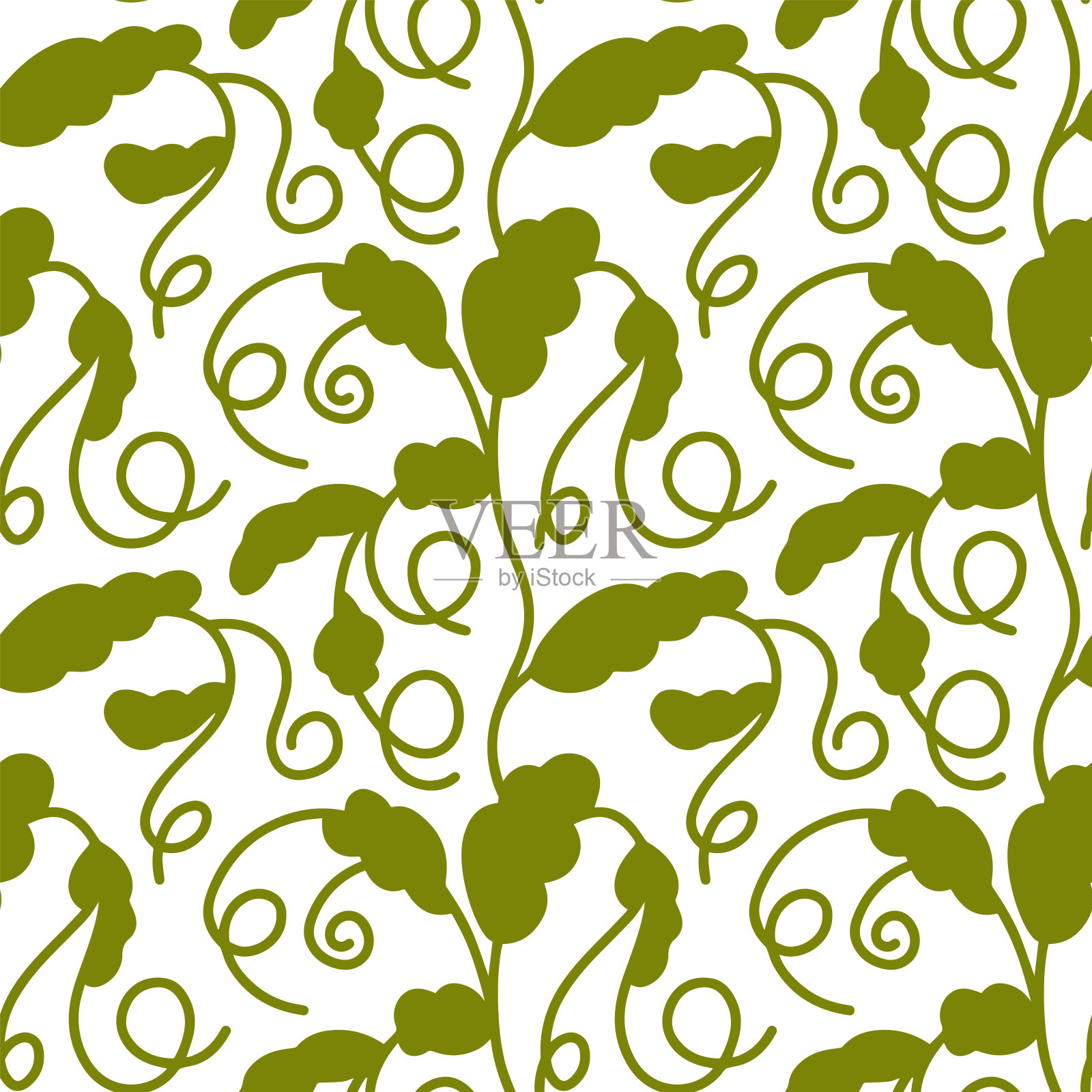 无缝的图案与白色背景上的树枝和叶子。插画图片素材