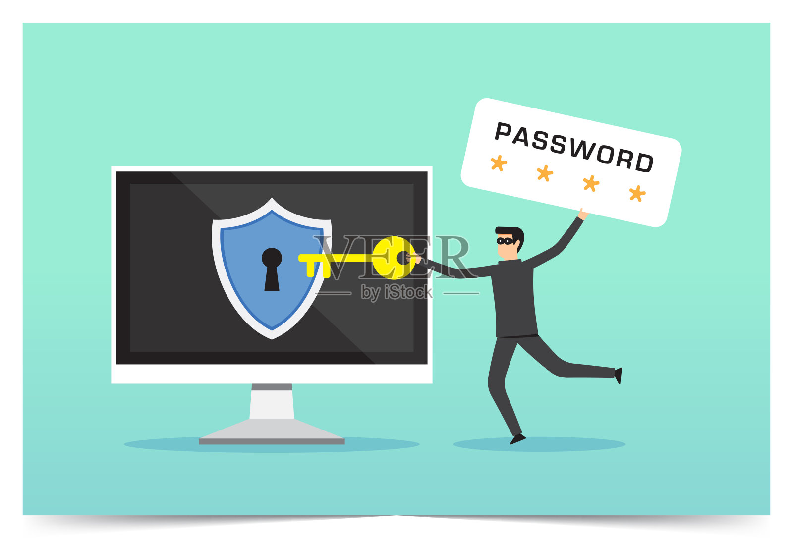 电脑黑客在网上偷钱,网络盗窃犯罪,小偷抢钱包,电脑黑客插画图片素材