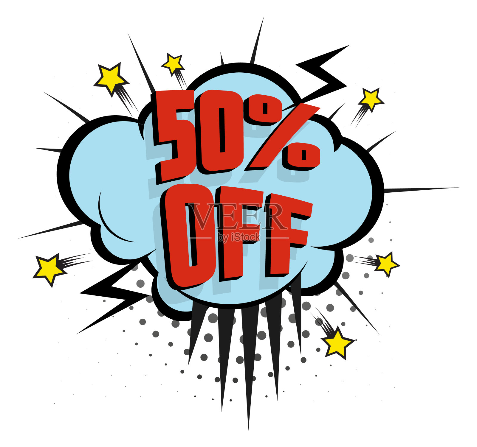 折扣漫画云气球。带有卡通效果的销售标签设计元素图片