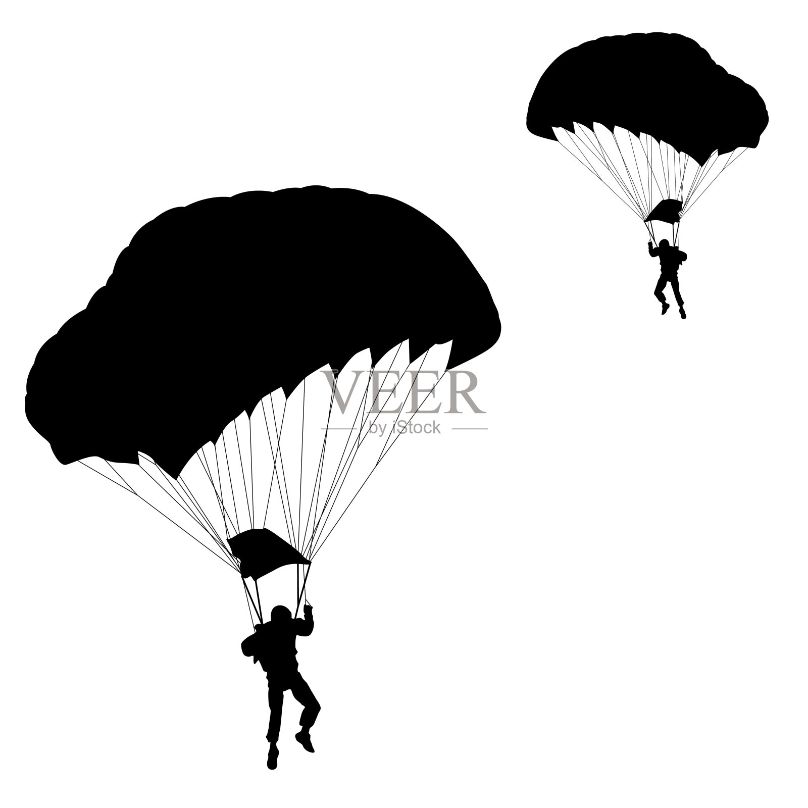 跳伞者,在白色背景上跳伞的剪影插画图片素材