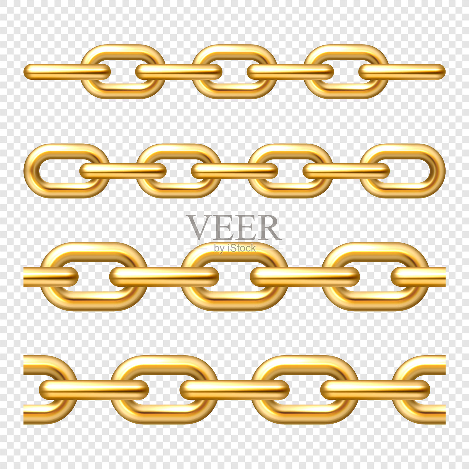 现实的镀金金属链与金链接在方格背景。矢量图插画图片素材