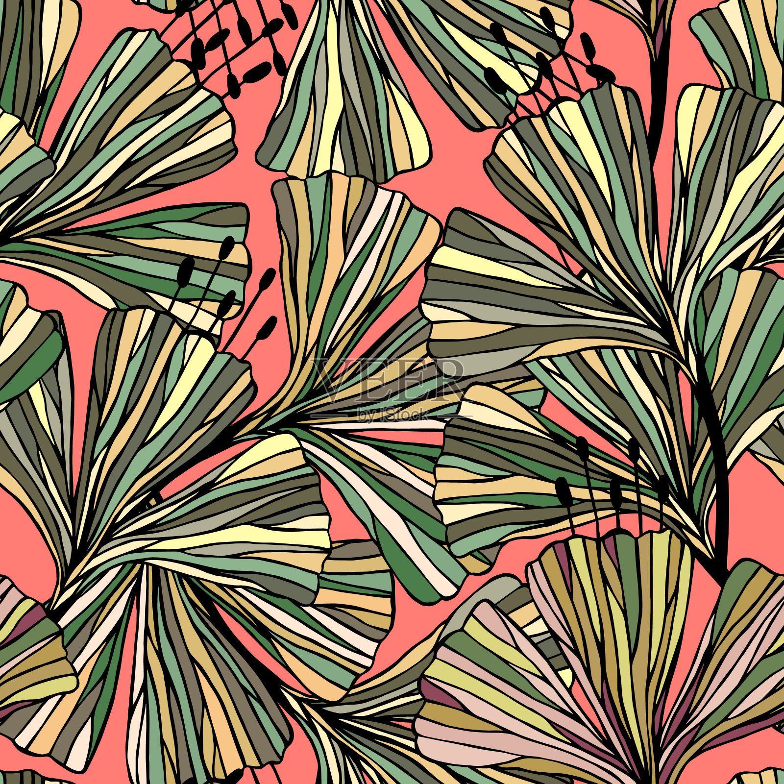 装饰花无缝图案。矢量库存插图eps10。插画图片素材