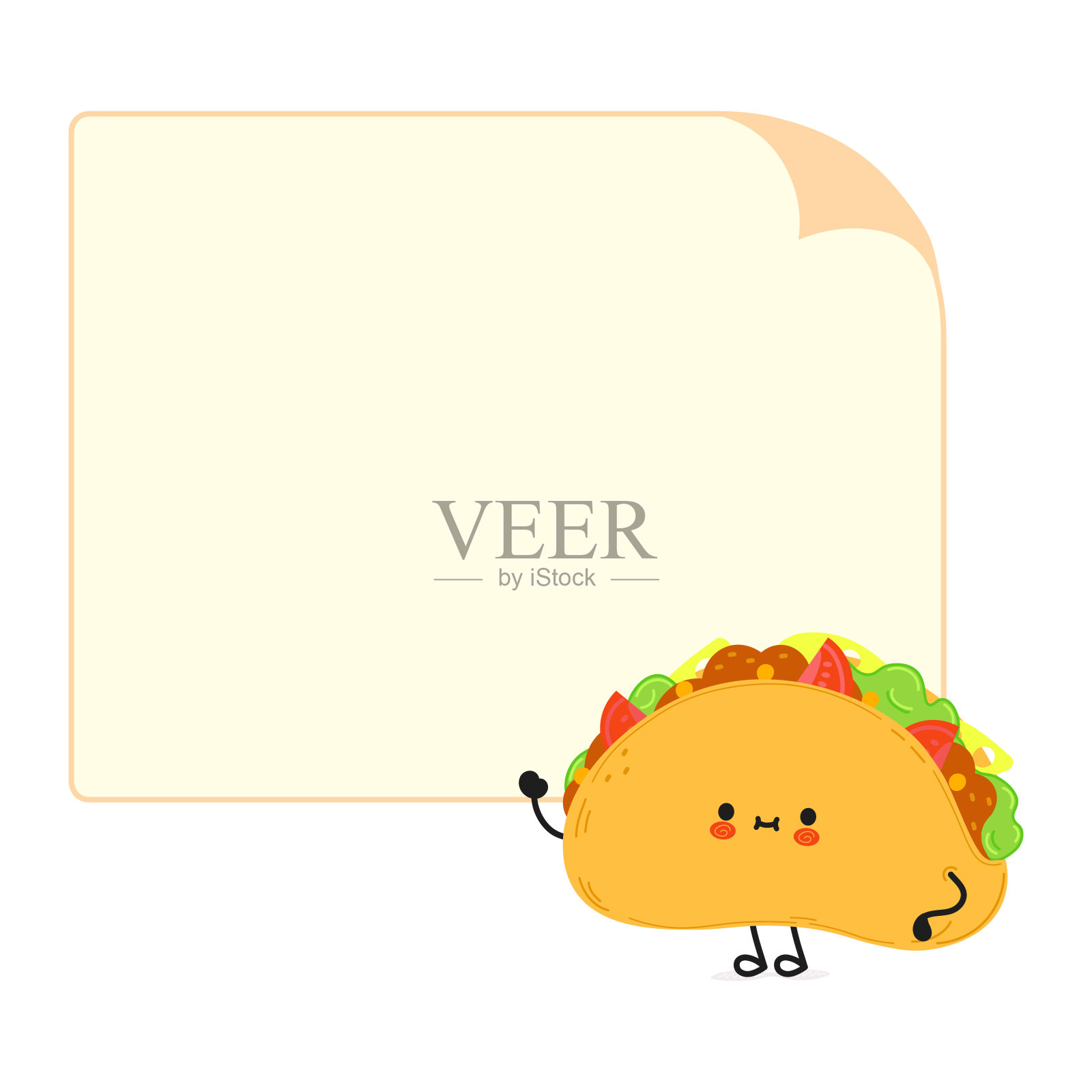 可爱有趣的玉米卷角色与语音泡泡。矢量手绘卡通可爱的人物插图图标。孤立的白色背景。Taco角色概念插画图片素材