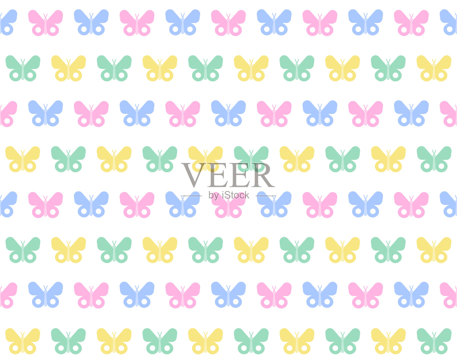 可爱美丽的蝴蝶,粉彩彩色绿色黄色粉红色蓝色彩虹无缝图案背景矢量卡通插图台布,野餐垫包装纸,垫,织物,纺织品插画图片素材