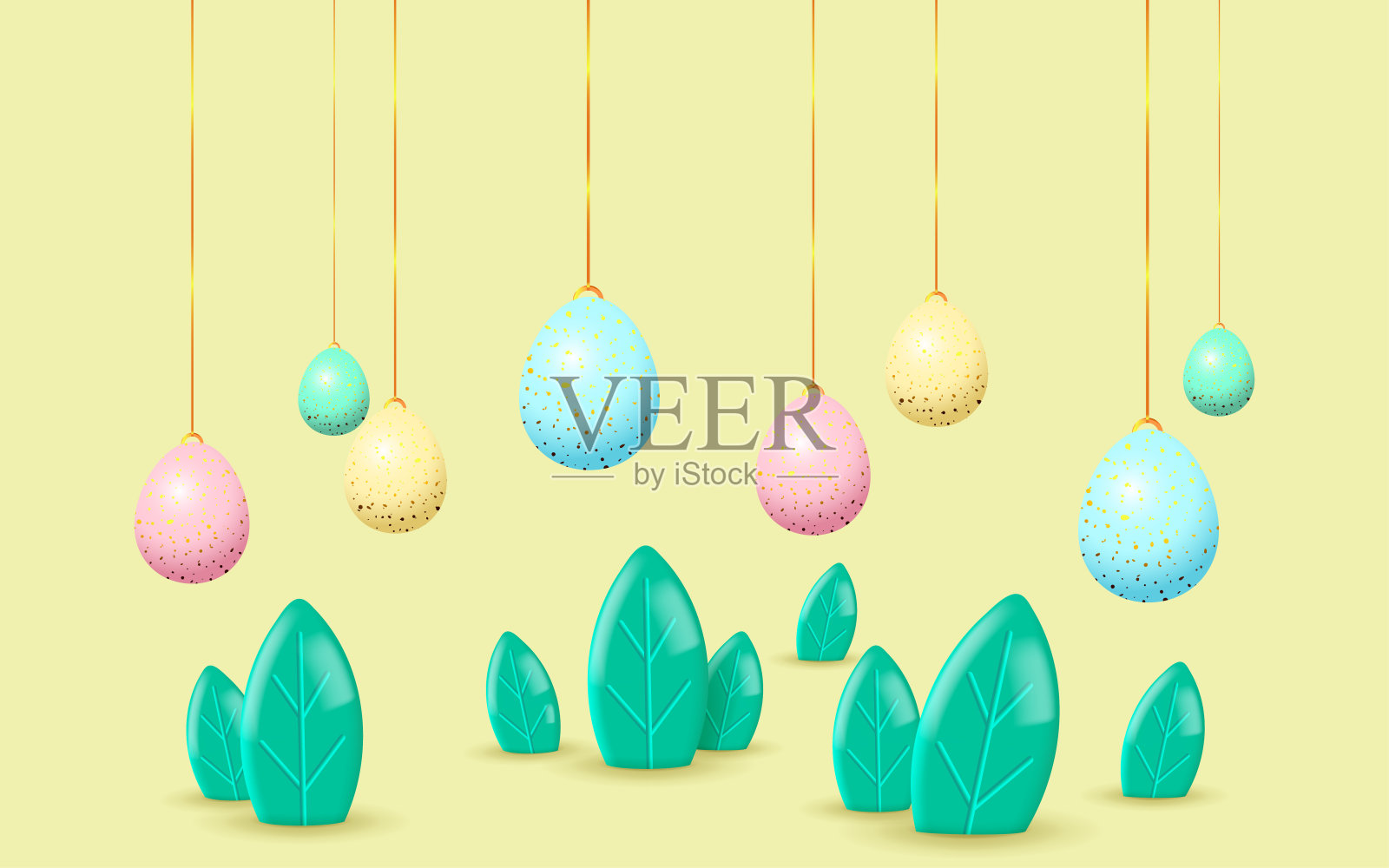 用鸡蛋和树叶组成的复活节节日插画图片素材