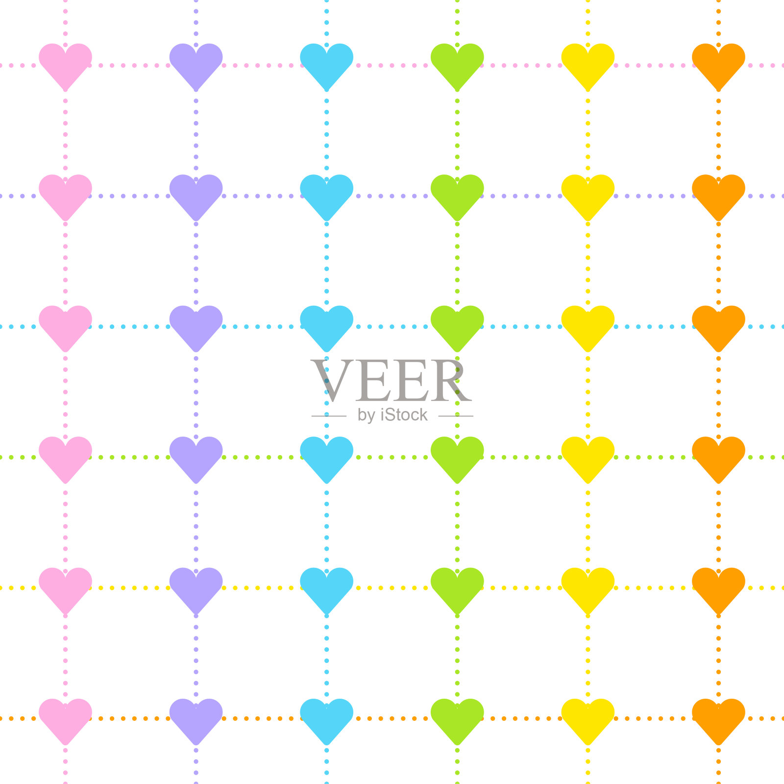 柔和的彩虹可爱的心爱关心虚线斯科特格子花呢格子布方格背景矢量卡通插图台布,野餐垫包装纸,垫,织物,纺织品插画图片素材