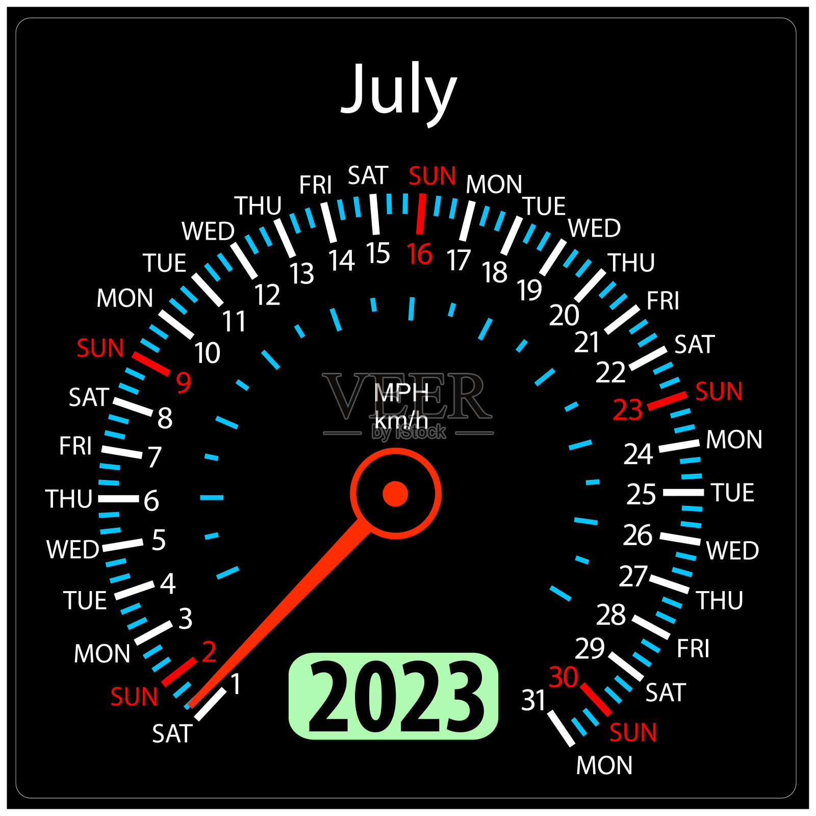 2023年日历速度计汽车矢量。7月插画图片素材