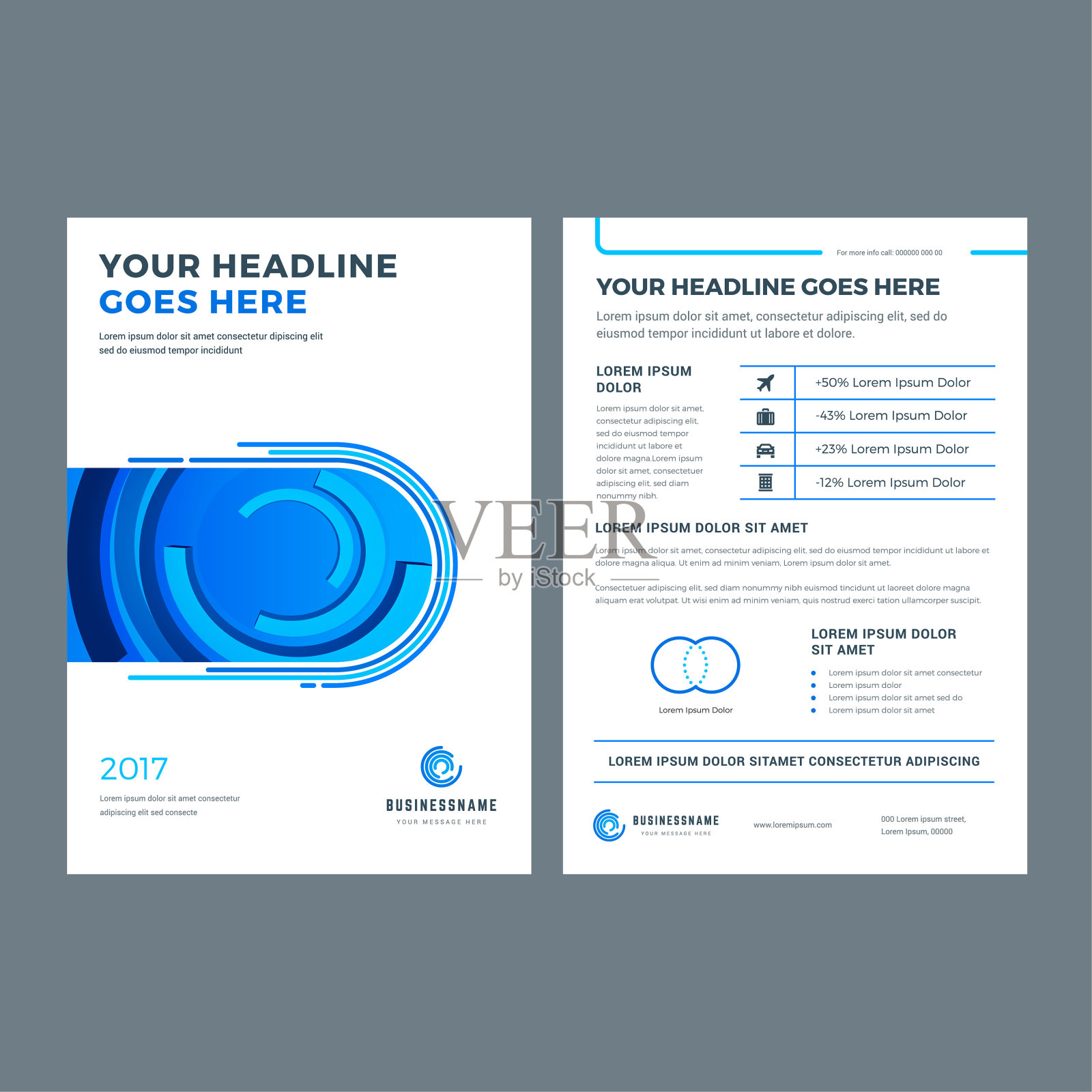 蓝色小册子年度报告传单设计模板设计模板素材